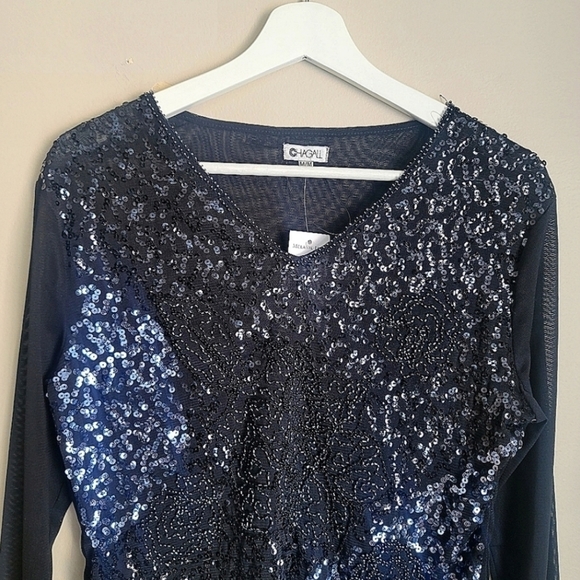 NWT Melanie Lyne Textured Sequins Chiffon Long Sleeve Top  Size Medium - Picture 3 of 13